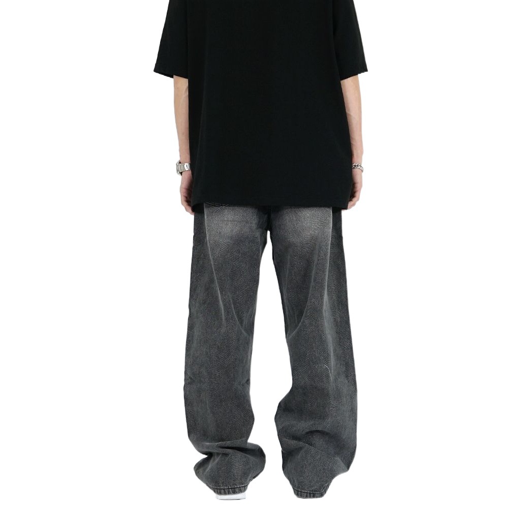 Pantalones vaqueros de cintura elástica gris ahumado retro de estilo europeo y americano para hombres y mujeres pantalones de drapeado de pierna ancha rectos sueltos