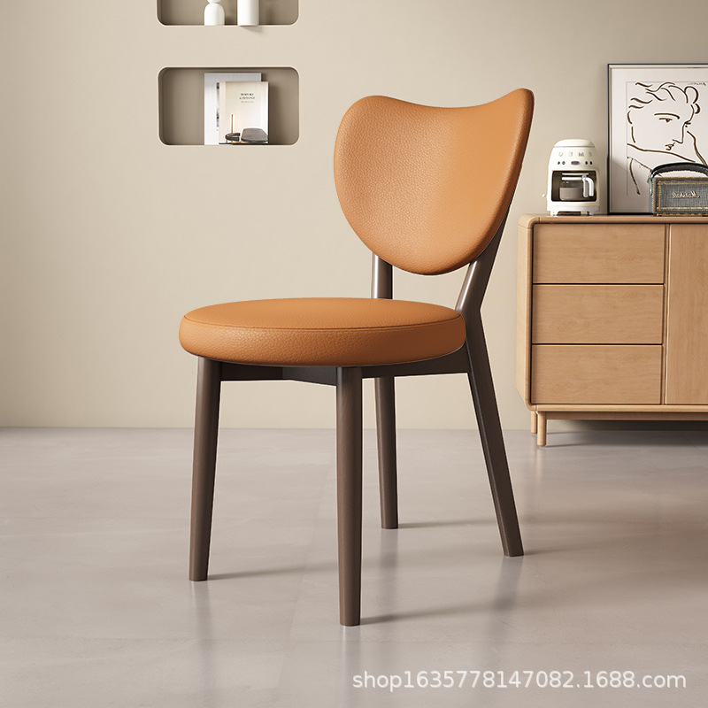 Silla de comedor de madera sólida retro nórdica, silla de comedor moderna y simple, respaldo de cuero suave, taburete de comedor de hotel antiguo