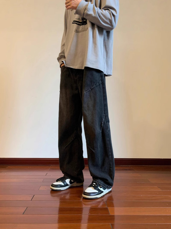 工装牛仔裤男直筒宽松阔腿美式高街vibe裤子潮牌痞帅复古休闲长裤|undefined