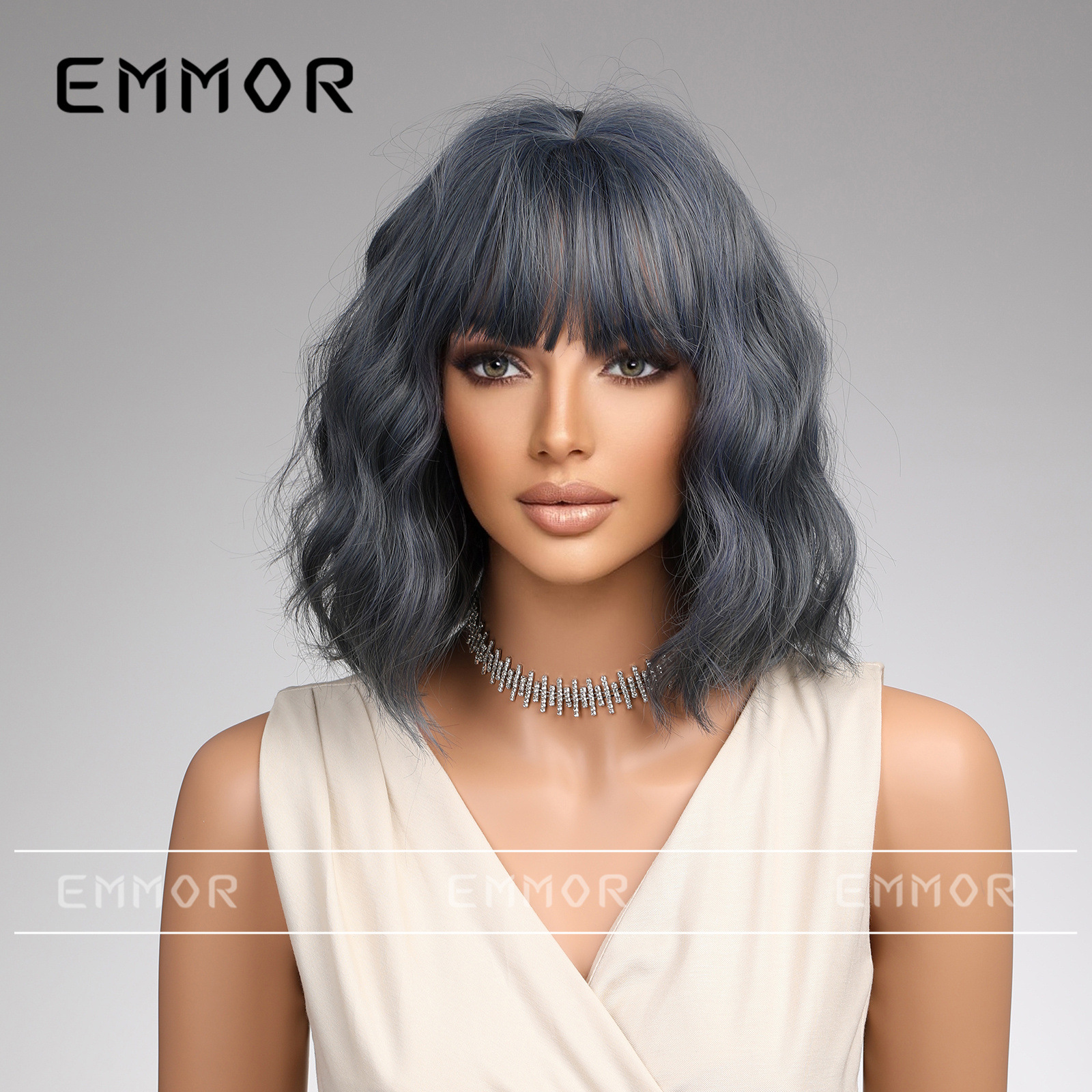 Europea y americana moda transfronteriza nueva peluca azul marrón de dos colores opcional flequillo Pelo Corto sombrero Bobo