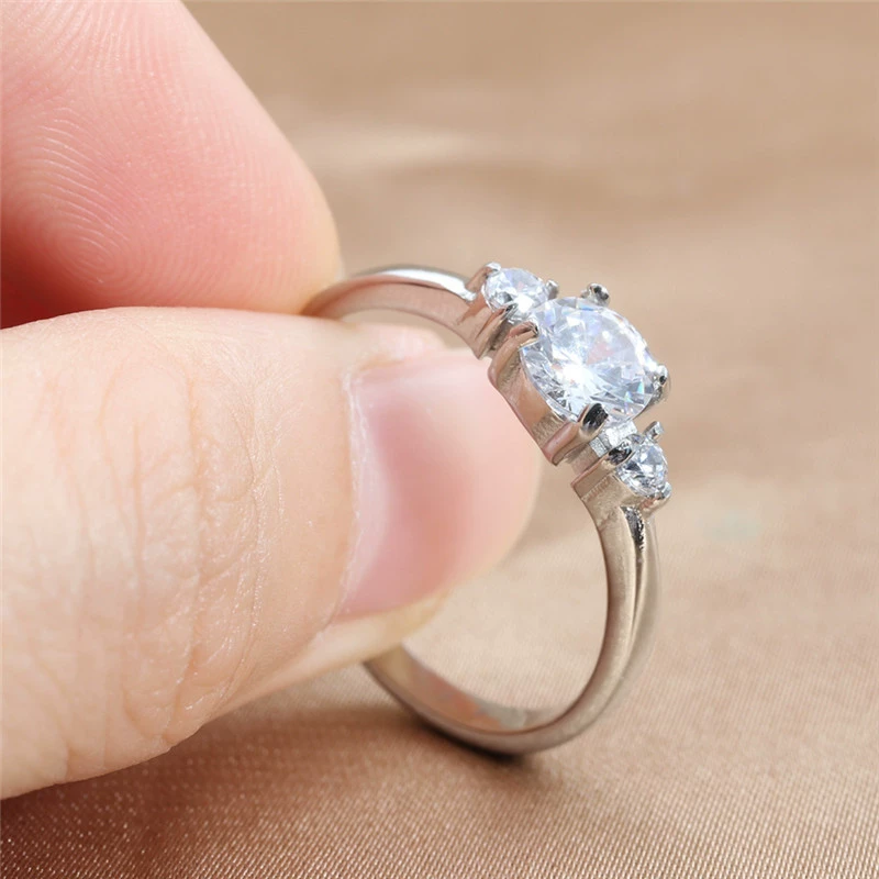 Accessory stainless steel, white retro ring with stone, European style, with gem, punk style