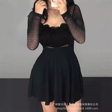 P1LZS0185欧美黑色蕾丝连衣裙