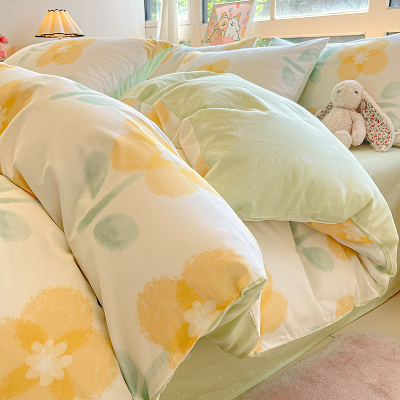 Cama de algodón de cuatro piezas Four Seasons 100 Cotton 2025 nueva ropa de cama sábana edredón dormitorio juego de tres piezas sábana 4