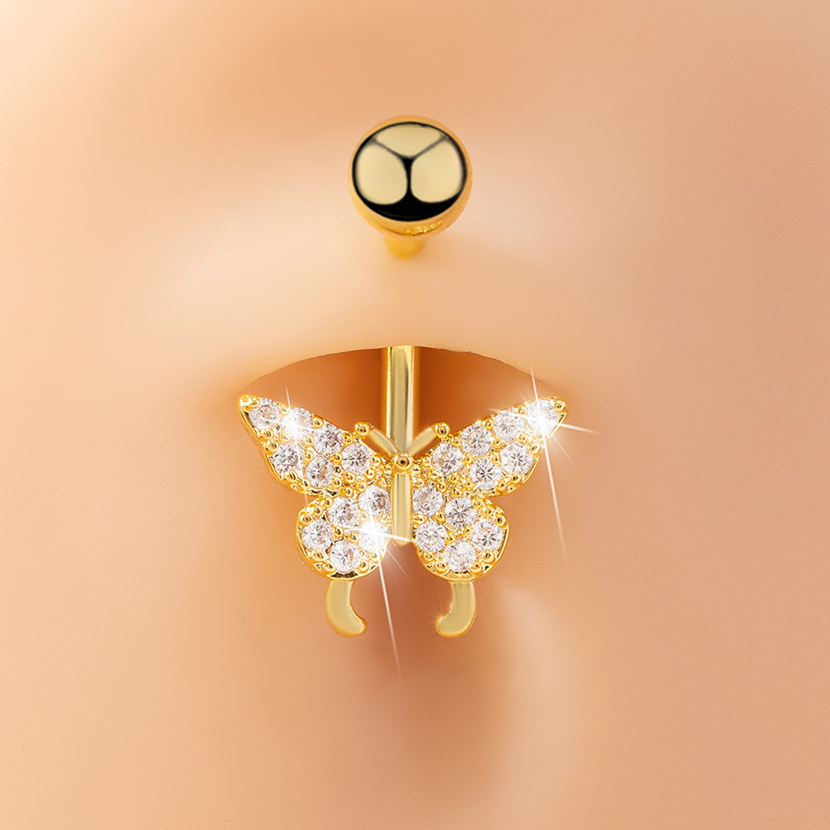 Beliebter europäischer und amerikanischer grenzüberschreitender medizinischer Edelstahl-Schmetterlingsring mit 3A-Zirkonia für Bauchnabelpiercings_voghion.com