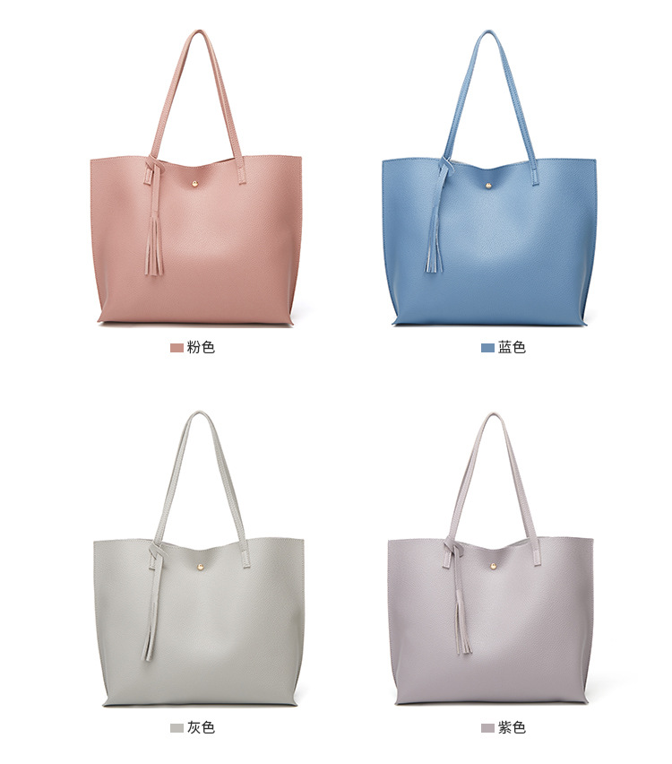 Casual, Daily Occasion Pu Leather Material Solid Color Pattern Large Pu Leather Fashion Bucket Bag Hander Bag