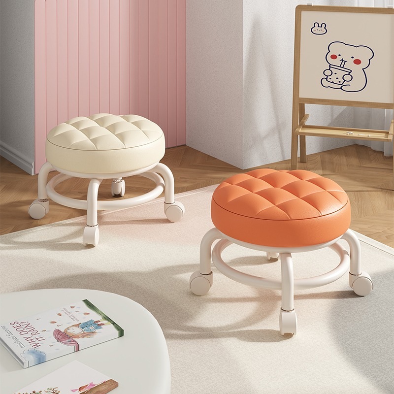 Swivel Stool with Wheels, Small Household Stool with Transparent Backrest, Small Chair with Casters, Low Stool for Rental Housing, Shoe-Changing Stool, Trendy Stool