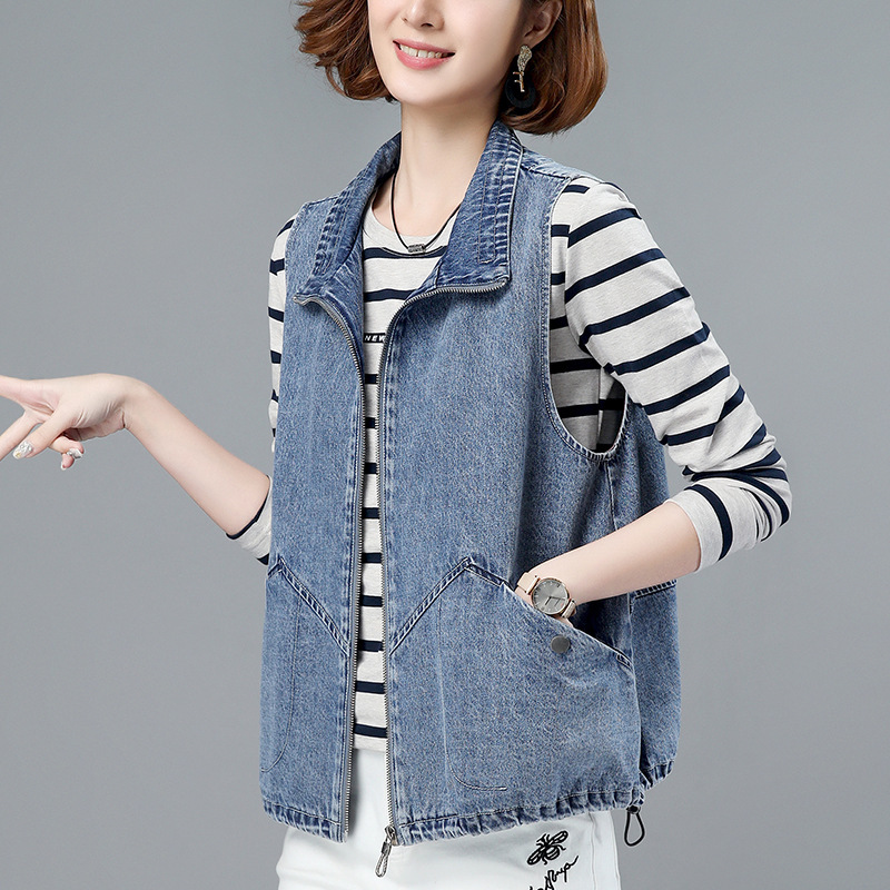 Denim Vest Women's Short Loose Casual Vest 2024 Spring and Autumn New Middle-aged Mother's plus size Outer Wear Vest