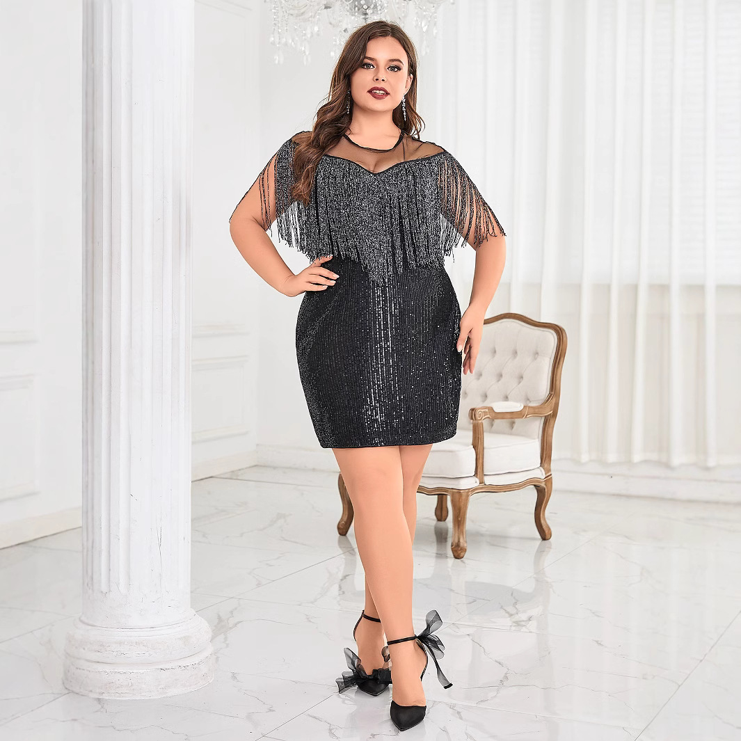 Gran tamaño verano nuevo estilo chal de borla corto color sólido falda corta temperamento viajero sexy delgado vestido delgado image 1