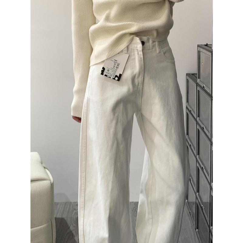 White Wide-Leg Jeans for Women 2025 New Petite Loose High-Waisted Slimming Drapey High-End Floor-Length Pants