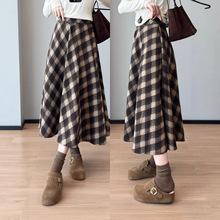 复古气质~遮跨显瘦气质松紧高腰半身伞裙格纹毛呢女25秋冬G101909