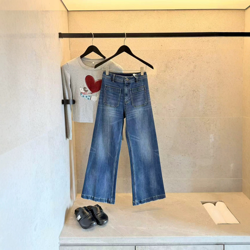 Women's straight-leg jeans, dark blue, high-waisted, wide-leg, versatile, slimming, long pants, 2026 autumn model 082107 Women's straight-leg jeans, dark blue, high-waisted, wide-leg, versatile, slimming, long pants, 2026 autumn model 082107