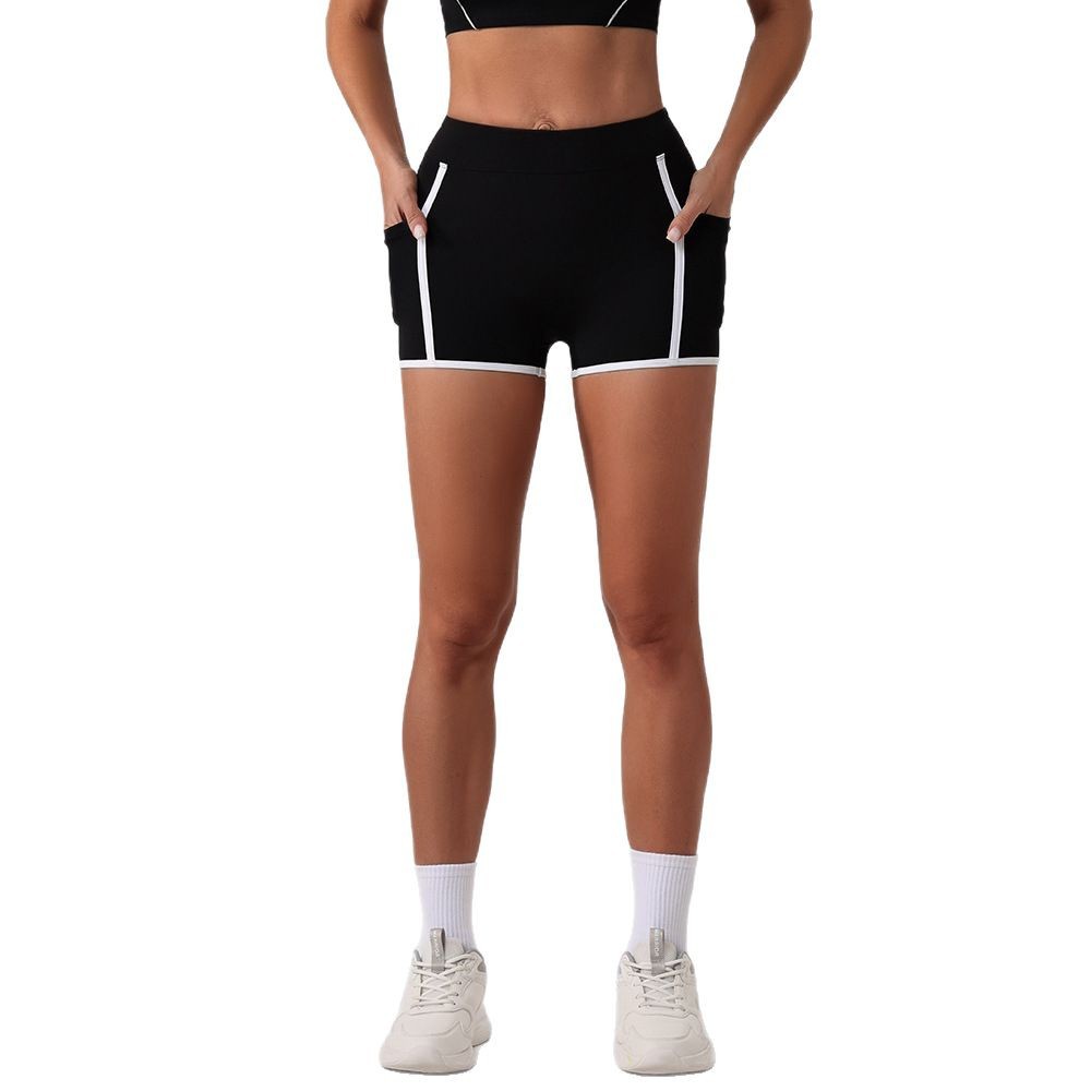2025 pantalones cortos de yoga europeos y estadounidenses, cintura alta, abdomen cerrado, caderas rápidas, secado rápido, alta elasticidad, pantalones de fitness de tres puntos, pantalones de pantalonado