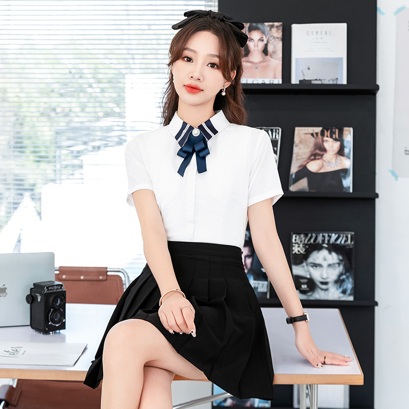 White Academy Style Shirt Women's Summer Short-sleeved New Casual All-match Professional polo Collar White Shirt Inner Top