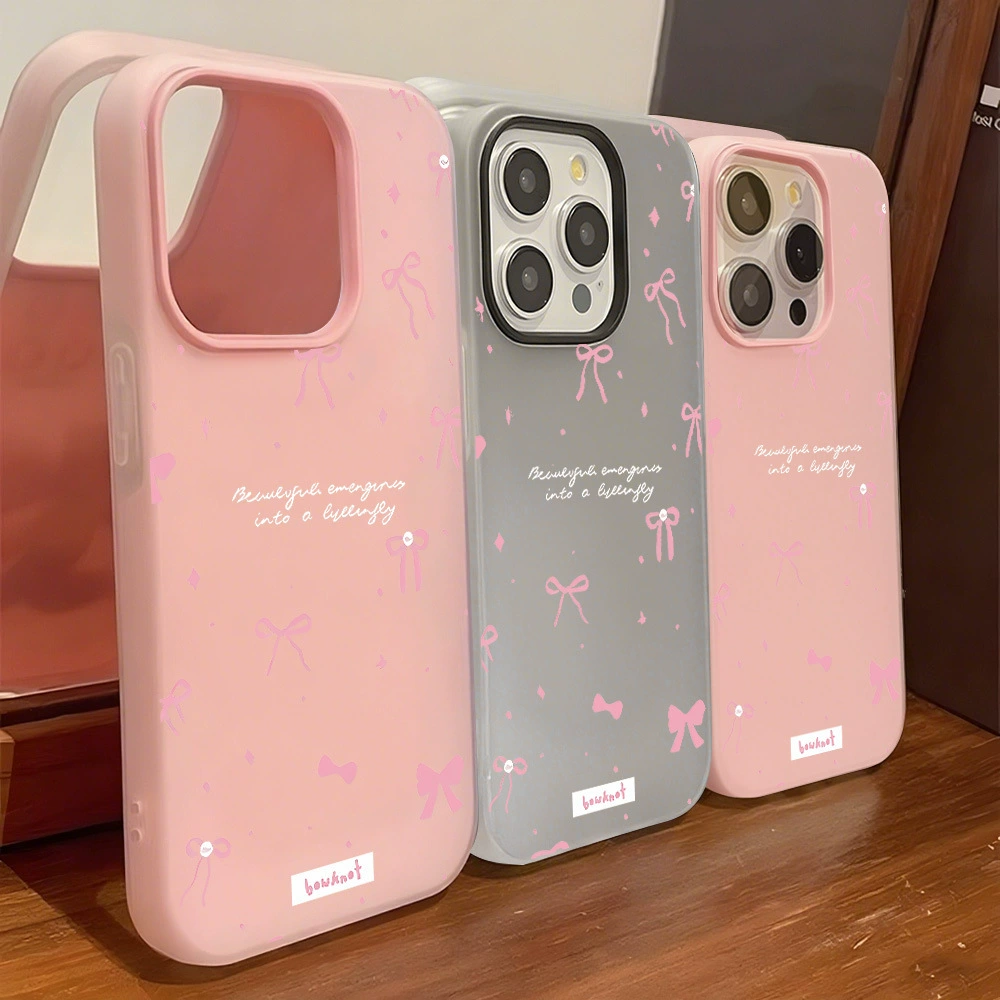 Чехол для iPhone (совместим с 11–17 Pro Max) фуксия с бантиком, мягкая защитная накладка