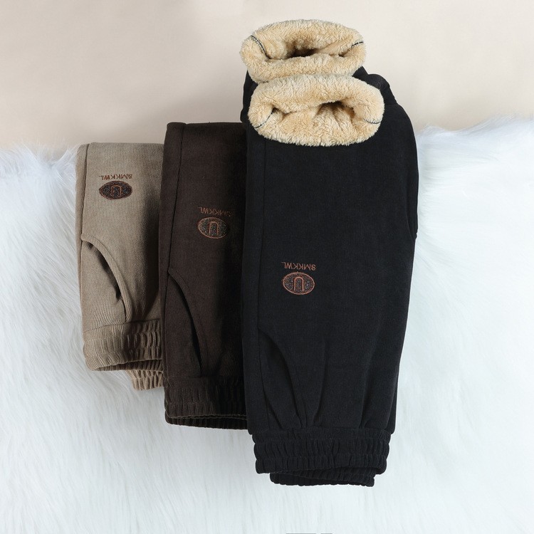 Mom's Pure Color Elastic Waist Winter Velvet Thickeneded Wide-Leg Pants Winter Casual Warm Pants for Middle-Aged and Elderly Women