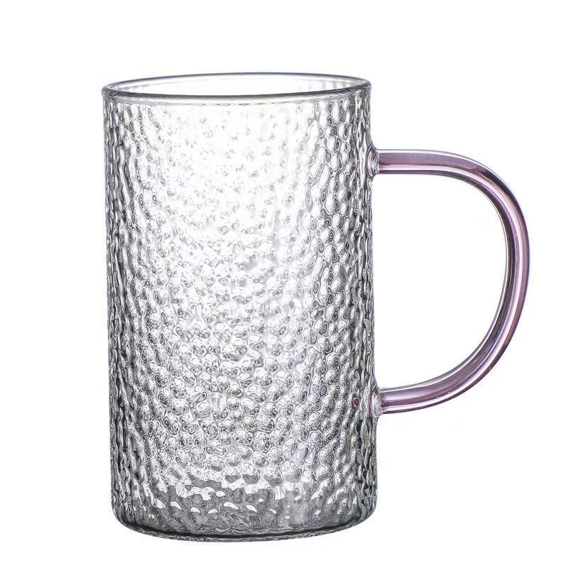 Taza de vidrio resistente al calor de alto silicio, mango de color, taza de desayuno, taza de café, taza de jugo, taza recta simple