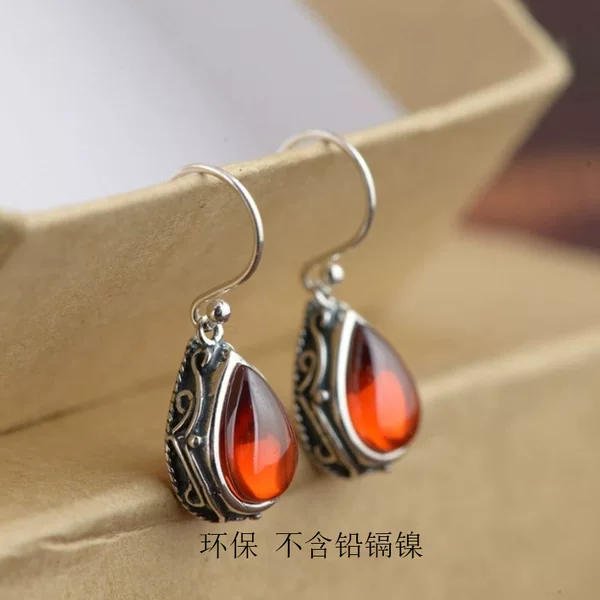 Cross-Border Lazada New Earrings Drop-Shaped Retro Old Earrings Ethnic Style Ancient Silver Xizang Earrings