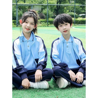 春秋季休闲蓝色运动套装男女校服团体服青年简约三件套运动服班服