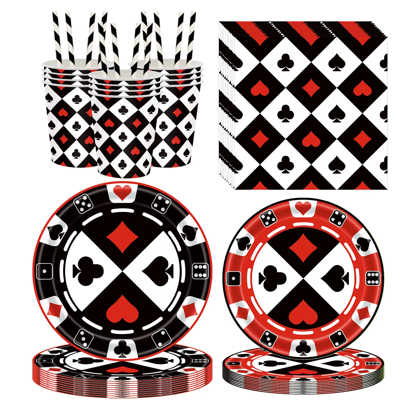 新款热卖扑克牌主题派对一次性纸盘纸巾纸杯生日聚会装饰用品套装