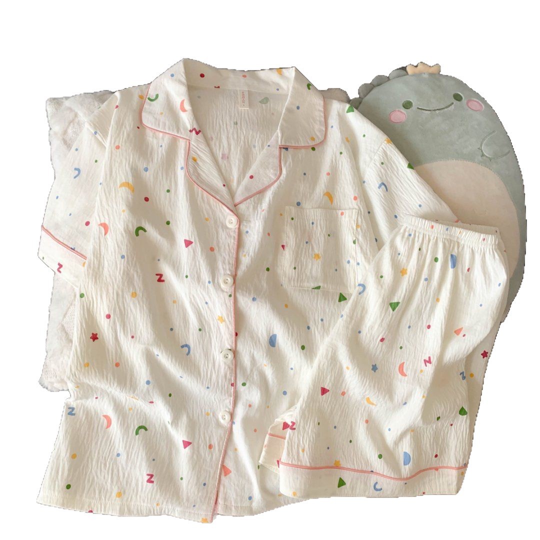 Verano nuevo pijama de algodón nube de niñas impresión de tamaño grande suelta dos conjuntos de dormitorio se puede usar ropa de hogar