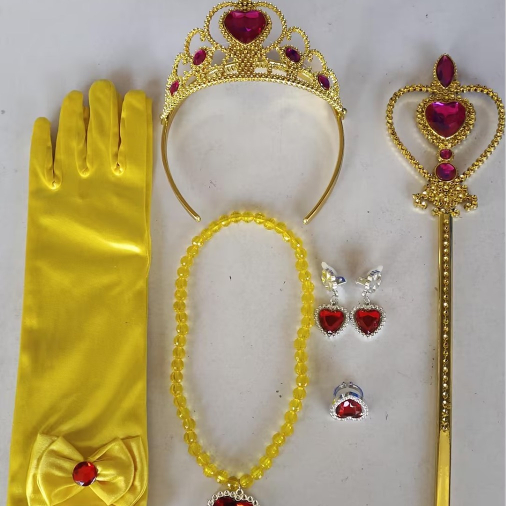 Princesa Aisha vestido de cabello de la princesa de nieve vestido de la princesa de nieve corona varita mágica anillo pendientes set de seis piezas