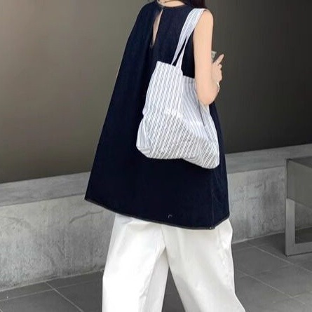 Casual Lazy Style Set Sleeveless Round Neck Loose Dress Women's Summer High Waist Straight Leg Pants Wide Leg Pants Two-Piece Set 