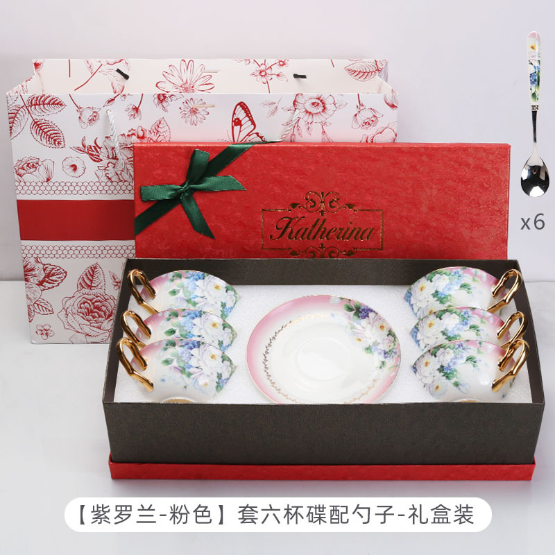 Caja de regalo de nuevo regalo de bodas de cerámica de hueso europeo, taza de café y plato, caja de regalo de boda de nuevo regalo de mano, caja de regalo de graduación