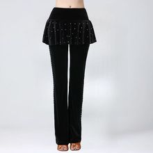 新款广场舞服装裙裤秋冬金丝绒烫钻舞蹈裤连体显瘦微喇叭跳舞裤女