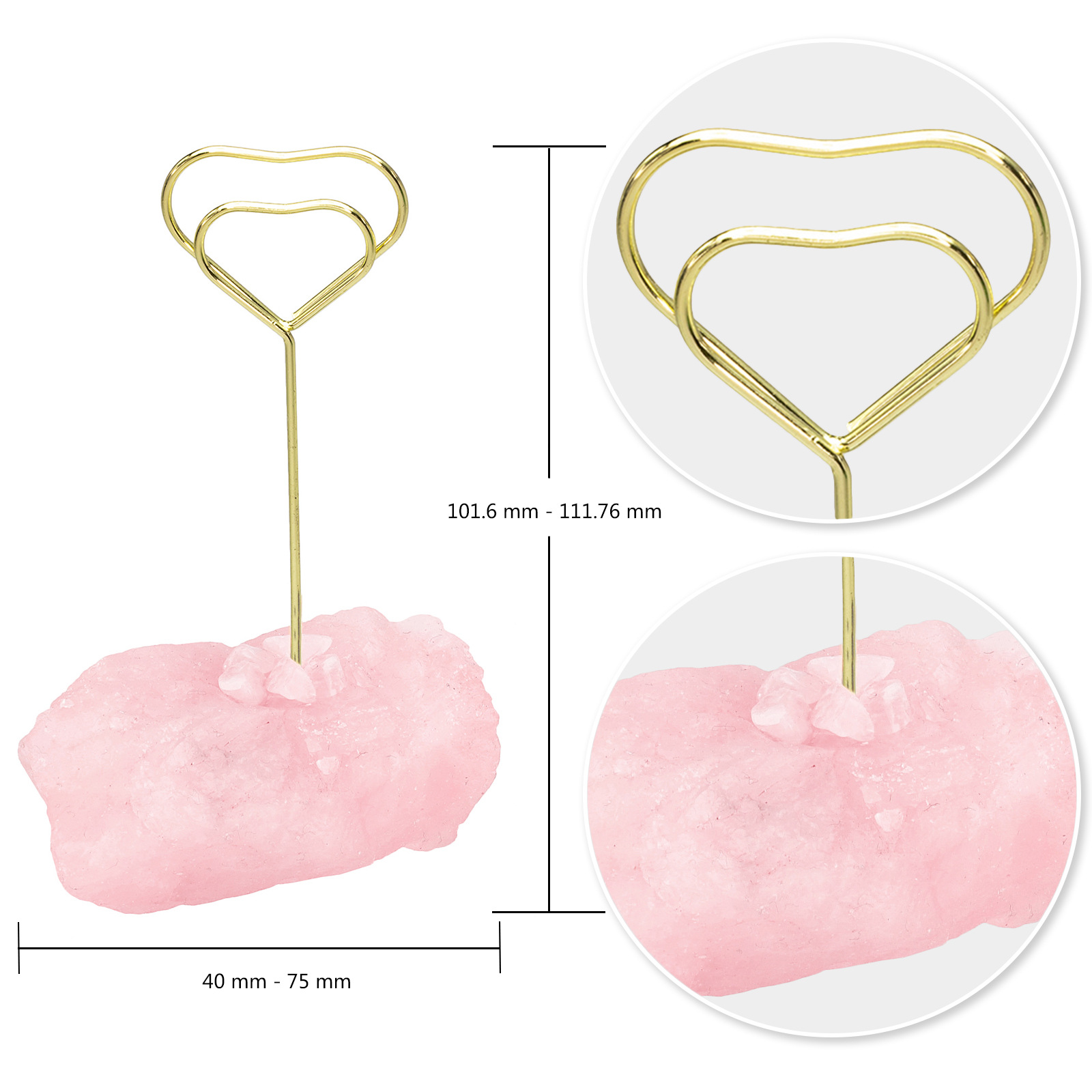 天然粉晶原石底创意金属图案便签夹 立式ins风简约卡片留言照片夹 undefined