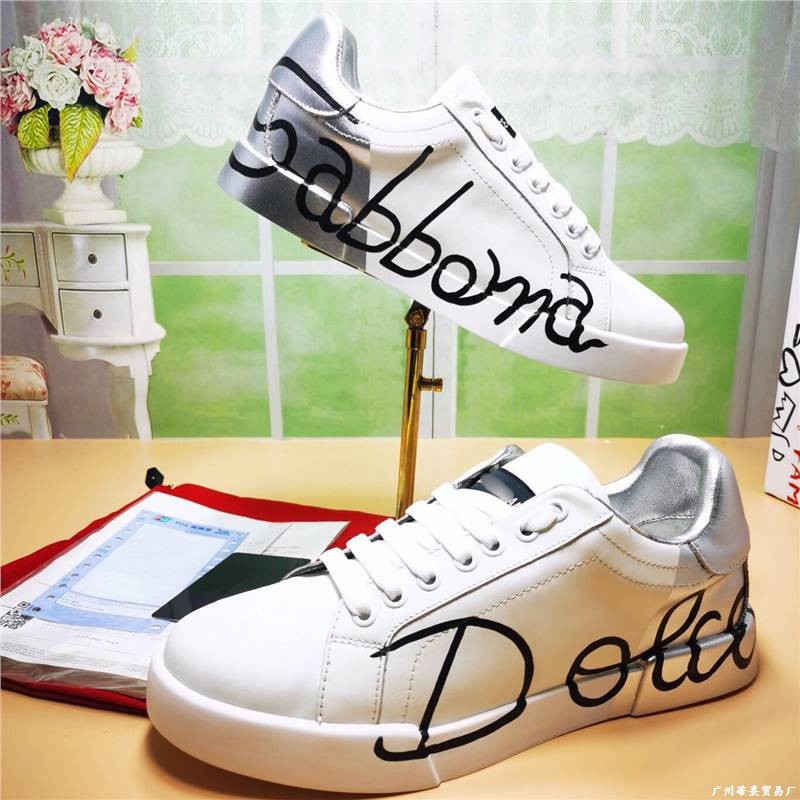Dolce & Gabbana Portofino Low White Silver Handwritten Logo