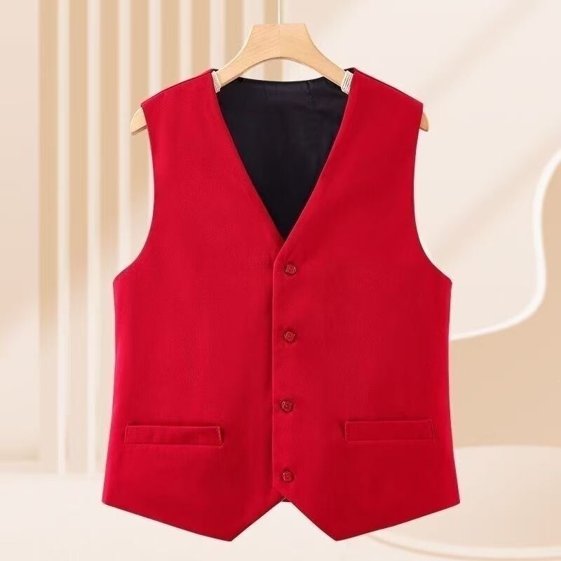 Spring and Autumn Plus Size Women's Vest for Middle-Aged and Elderly, Black and Red Suit Waistcoat, Professional Wear Vest