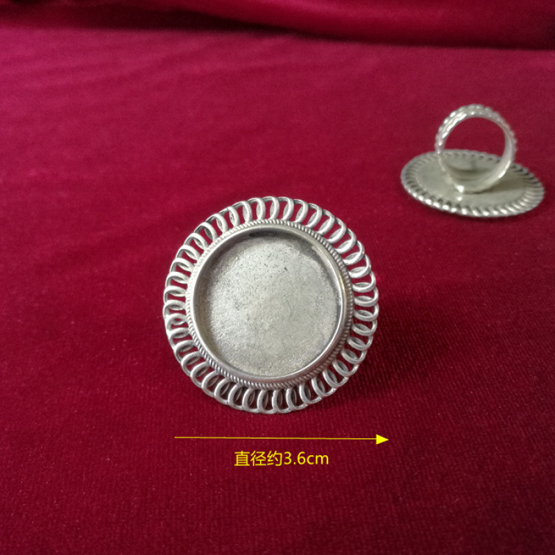 貴州ミャオ族手作りジュエリー、ミャオ族刺繍アクセサリー、ミャオ族銀DIYリング、空底、象嵌刺繍リングホルダー|undefined