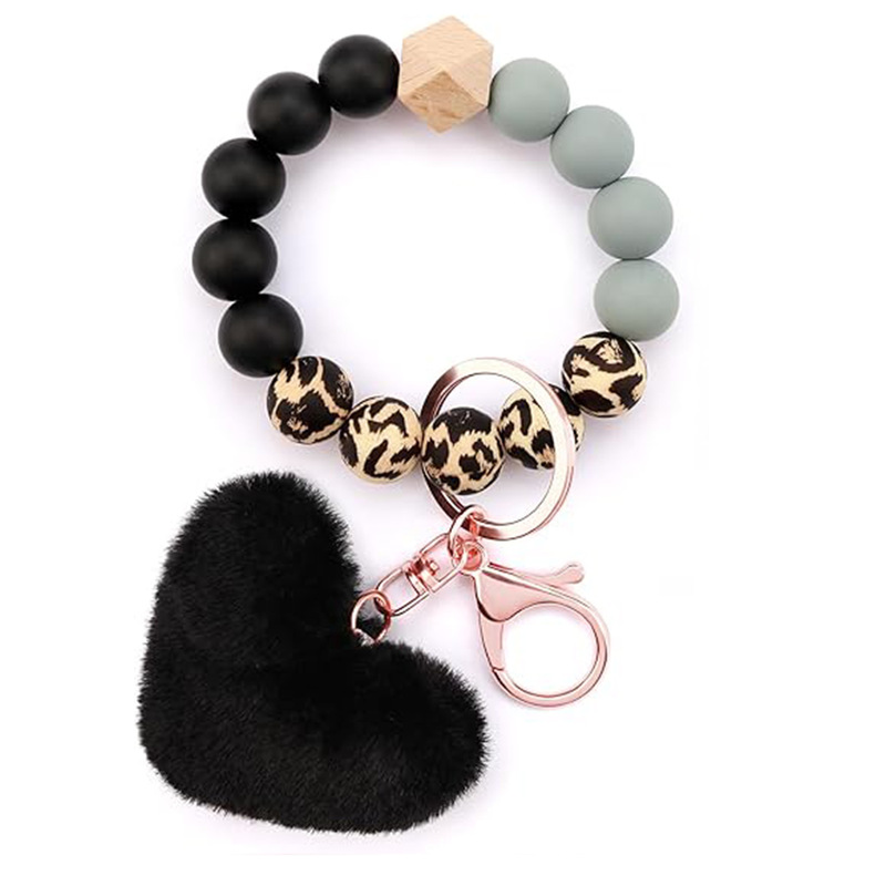 Amazon's Popular Leopard Print Beaded Phone Wristband, Silicone Beaded Keychain, Anti-Loss Key Ring