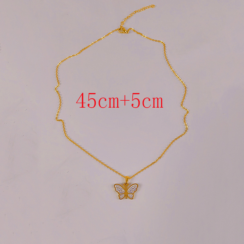 Fashion Butterfly Stainless Steel Plating Zircon Pendant Necklace 1 Piece
