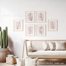 亚马逊跨境新品艺术画粉红色花朵植物极简主义线条海报装饰画画芯