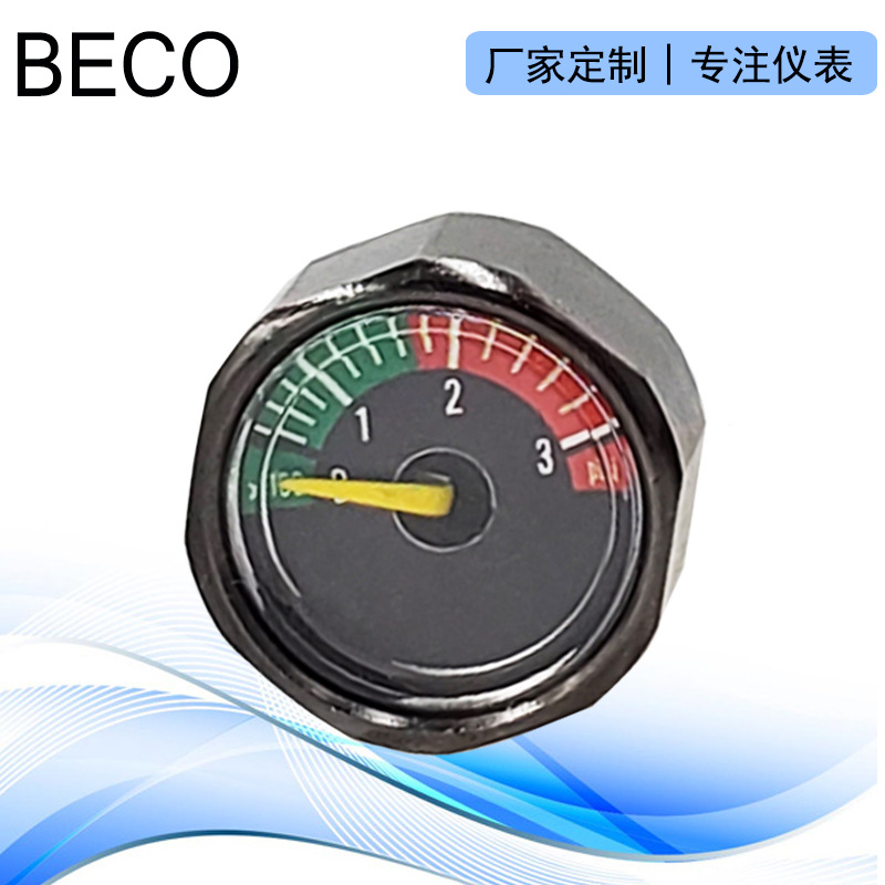 19mm黑色微型压力表夜光气压表300psi恒压阀电镀黑外壳轴向压力表