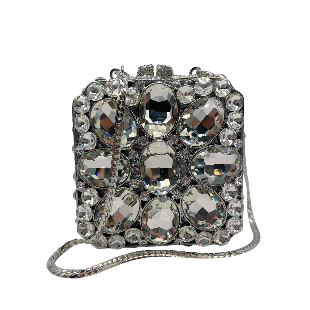 Túi clutch nữ hộp vuông nhỏ đính pha lê kim cương giả dự tiệc — Bạc, Màu sắc, màu xanh lá cây, Tùy chỉnh các màu khác