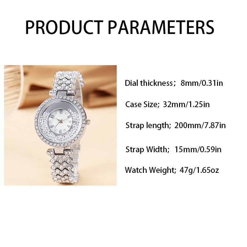 Fashion quicksand ball rhinestone Women's Watch Diamond Steel Belt bracelet digital dial light luxury watch_voghion.com