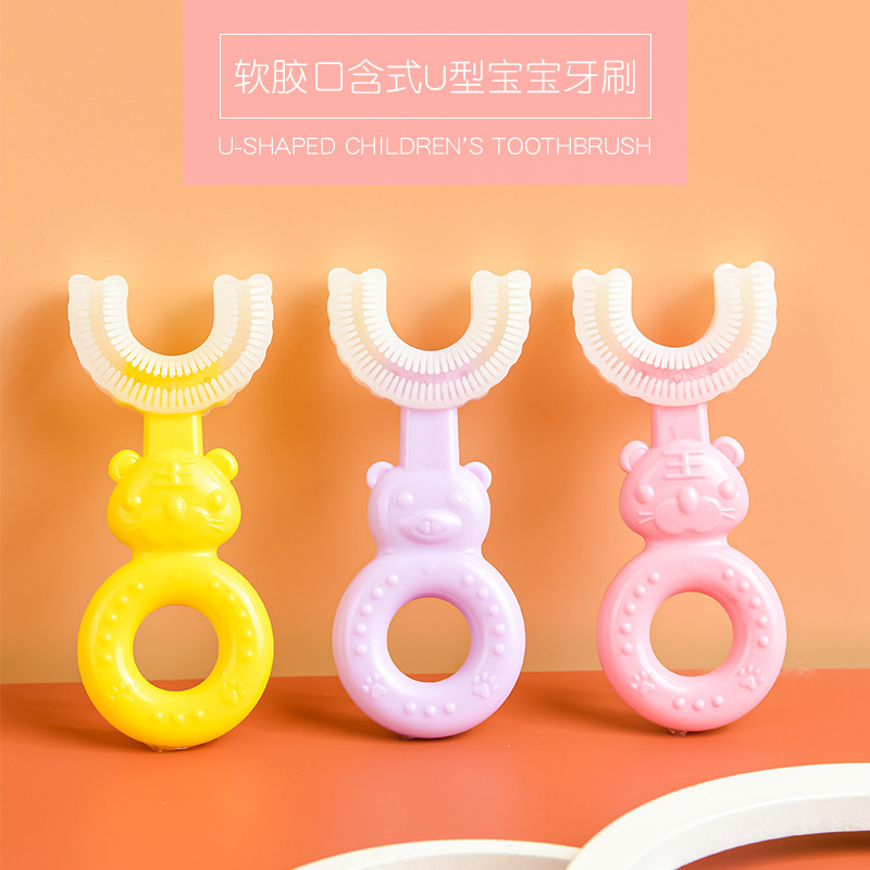 U-Shaped Children's Soft Rubber Toothbrush for Toddlers and Babies, 360-Degree U-Shaped Portable Manual Toothbrush with Soft Bristles for Baby Teeth