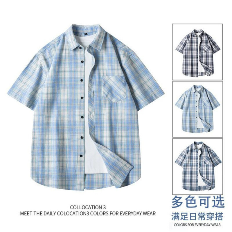 Plaid shirt, American style, short-sleeved, summer thin, loose, versatile, half-sleeve top, casual shirt, new jacket for men Plaid shirt, American style, short-sleeved, summer thin, loose, versatile, half-sleeve top, casual shirt, new jacket for men
