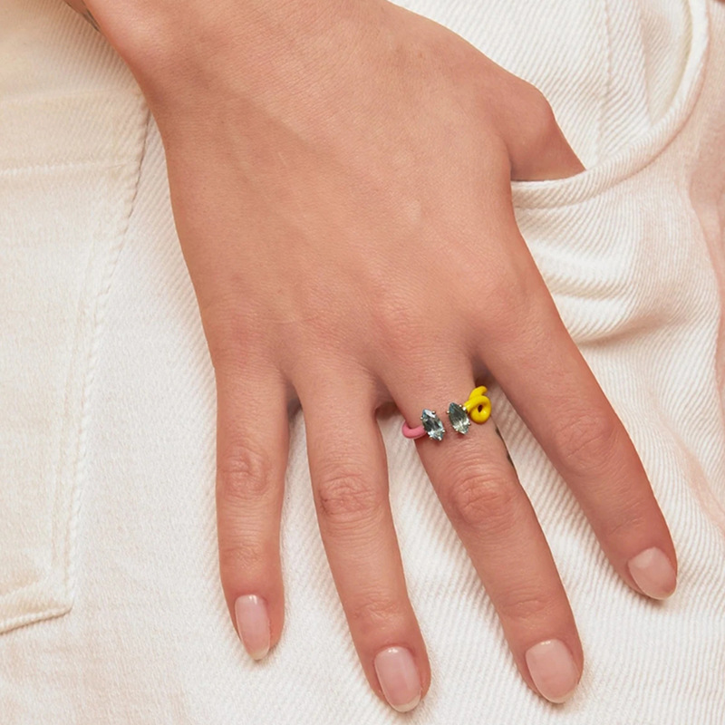 Fashion Color Block Sterling Silver Inlay Zircon Rings 1 Piece