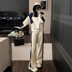 早秋卫衣休闲时尚运动套装女春秋2025年新款撞色连帽遮肉两件套潮
