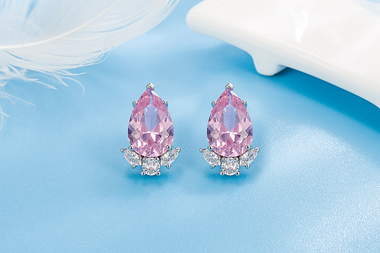 Glam Water Droplets Copper Inlay Zircon Ear Studs 1 Pair