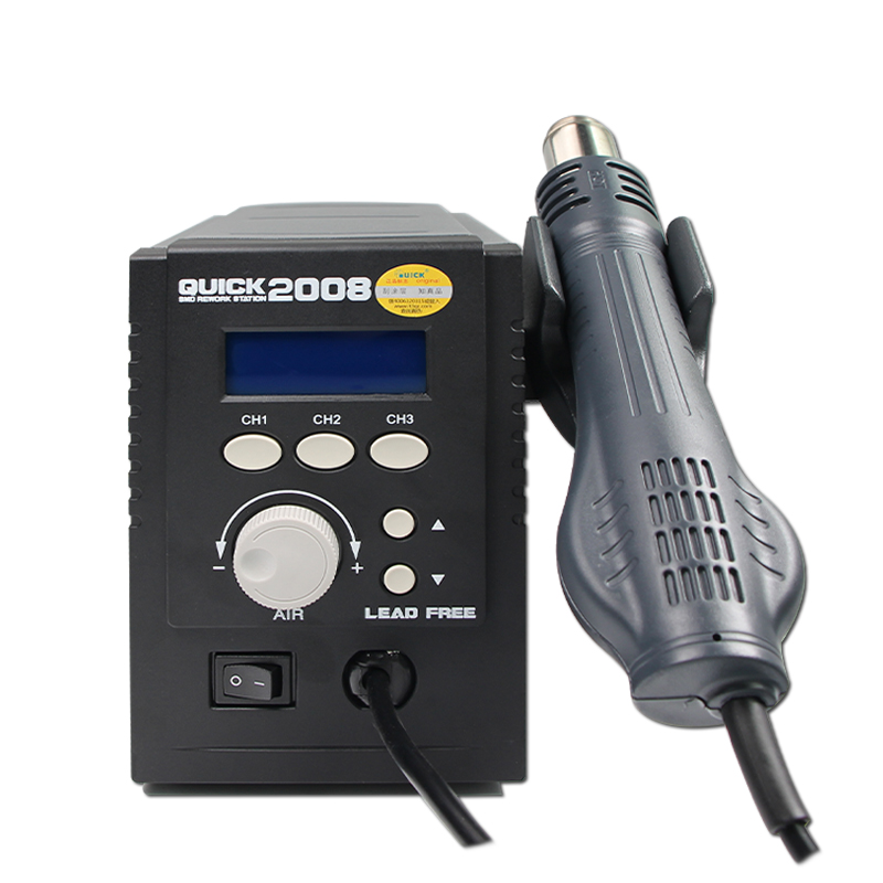 Quick 2008 pistola de aire caliente estación de dessoldadura sin plomo temperatura ajustable pantalla digital reparación de teléfono móvil pistola de aire caliente de temperatura constante