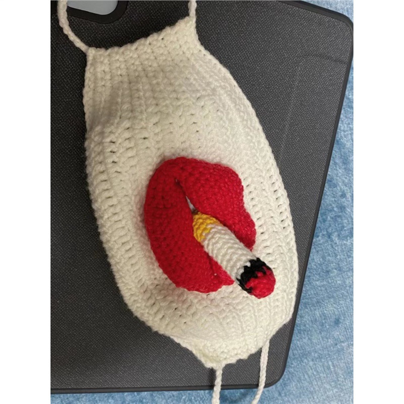 재밌는 큰 입 흡연 마스크 수제 DIY 짠 모래 조각 재밌는 얼굴 보호 불타오르는 붉은 입술 마스크 완제품