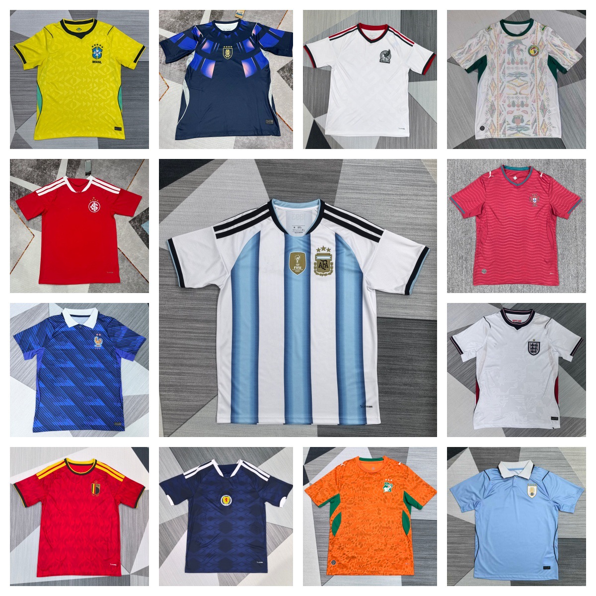 2627 Camiseta de fútbol de la Copa del Mundo Argentina Brasil Francia España Noruega Inglaterra camiseta de mangas cortas