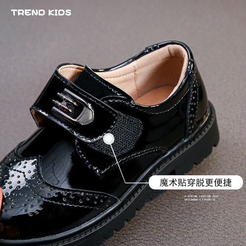 Boys' leather shoes, soft sole, spring and autumn style, black British style children's performance shoes, single shoes for middle-aged and primary school students