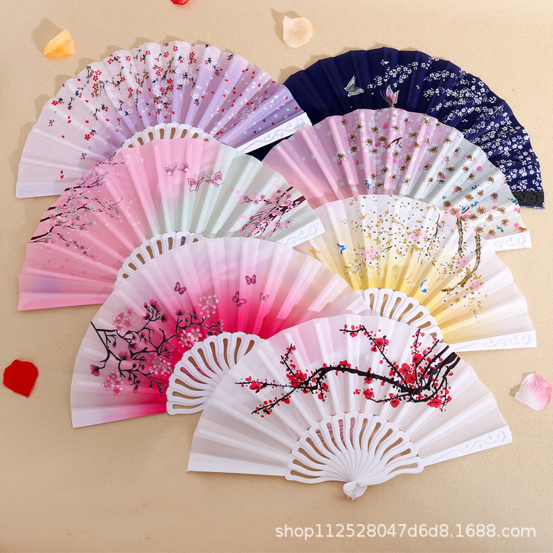 Abanico Plegable de Plástico Estilo Chino para Mujer, Abanico Plegable para Disfraces de Verano, Abanico Plegable para Danza y Espectáculos al por Mayor