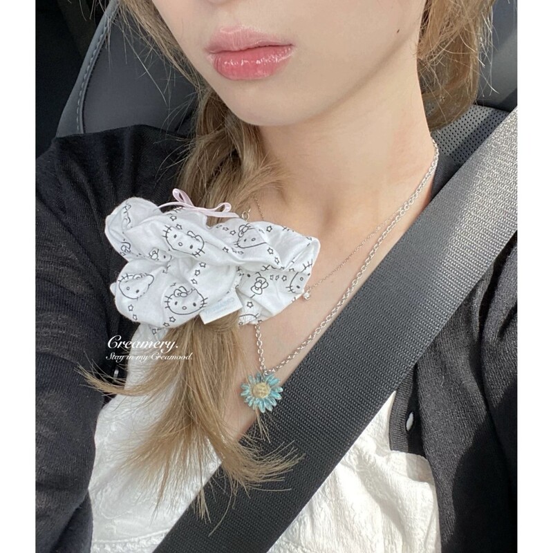 韩系新款白色kt猫咪蝴蝶结大肠发圈甜美少女小清新头饰马尾圈可爱|undefined
