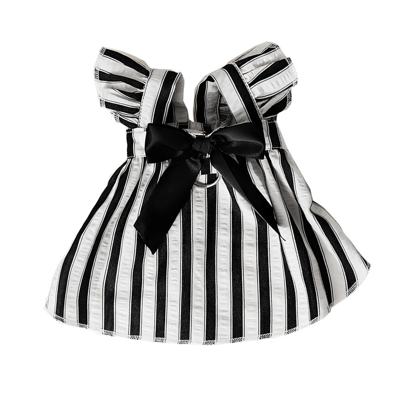 Primavera y verano perro princesa estilo Hepburn gran lazo vestido a rayas Teddy falda de gato ropa para perros